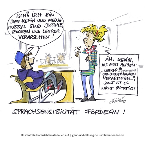 Karikatur: Sprachsensibilität fördern - Michael Hüter